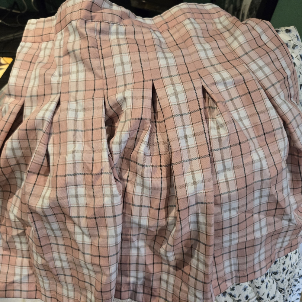 Pink Plaid Pleated Mini Skirt